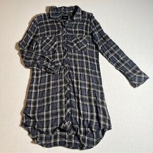 Rails Bianca Plaid Flannel Long Sleeved Shirt Dress in Navy Blue + Black- Medium
